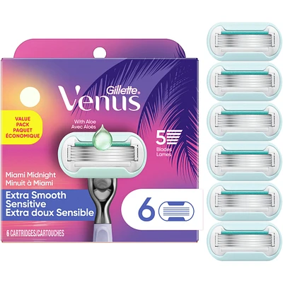 Miami Midnight Extra Smooth Sensitive Women's Razor Refills, 6 ct