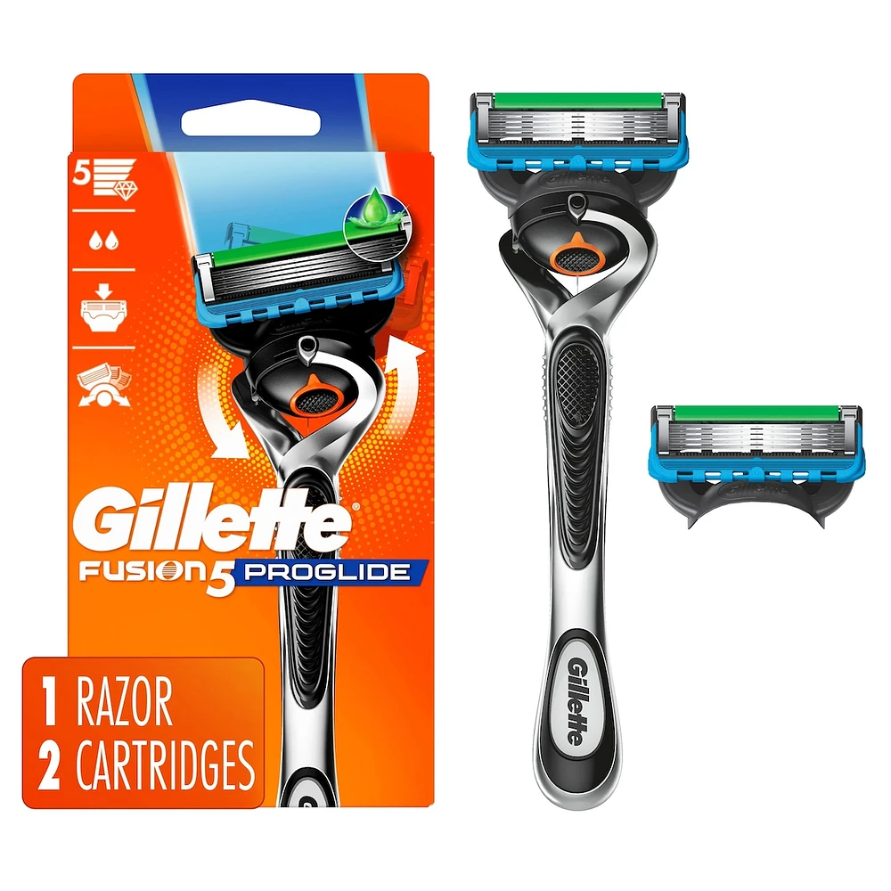 Rasoir ProGlide pour hommes, 1 manche de rasoir, 2 cartouches de rechange, manche de rasoir Flex-pivot et lame de précision pour hommes