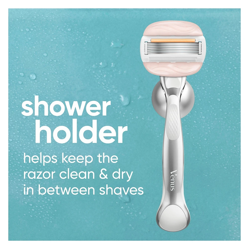 Venus Moistureglide Women's Razor, Reusable Handle, 2 Razor Blade Refills and Shower Holder