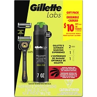 Labs with Exfoliating Bar by Razor for Men, Black and Gold Edition - 1 Handle, 2 Razor Blade Refills, 7oz Rapid Foaming Shave Gel
