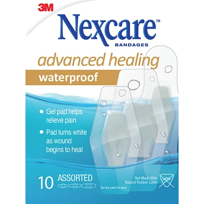 Nexcare™ Advanced Healing Waterproof Hydrocolloid Bandages, Ast. Sizes, 10 pk