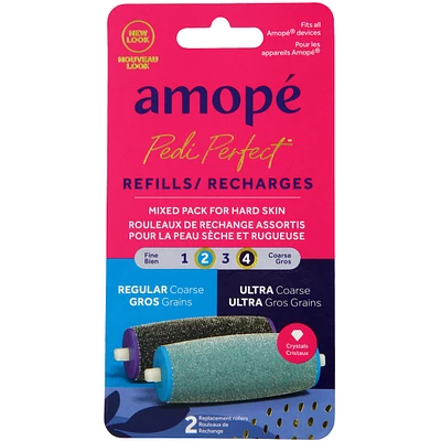 Amopé® Pedi Perfect™ Mixed Pack Roller Heads Ultra Coarse & Regular Coarse, 2 refills