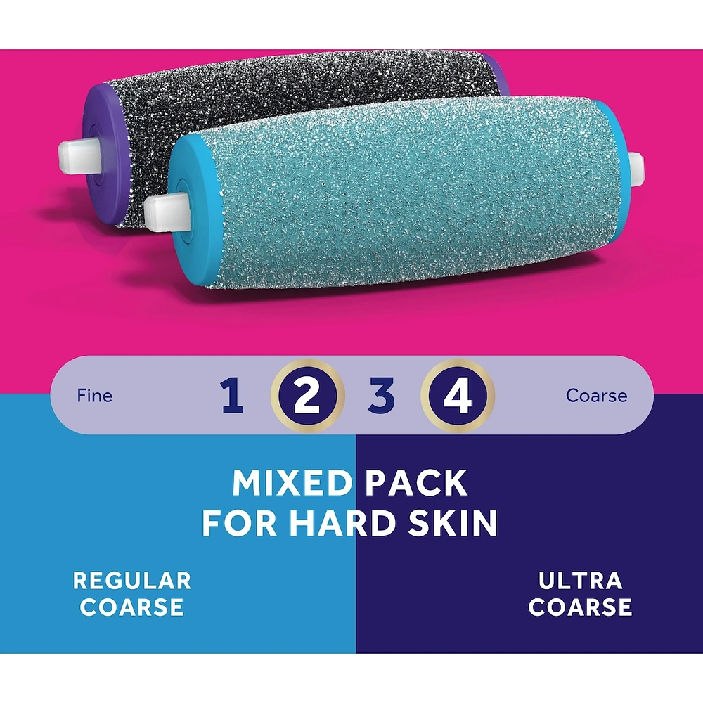 Amopé® Pedi Perfect™ Mixed Pack Roller Heads Ultra Coarse & Regular Coarse, 2 refills