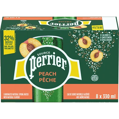 Peach Carbonated Natural Spring Water with Natural Flavour, No Calories, No Sweeteners, No Sodium, Can