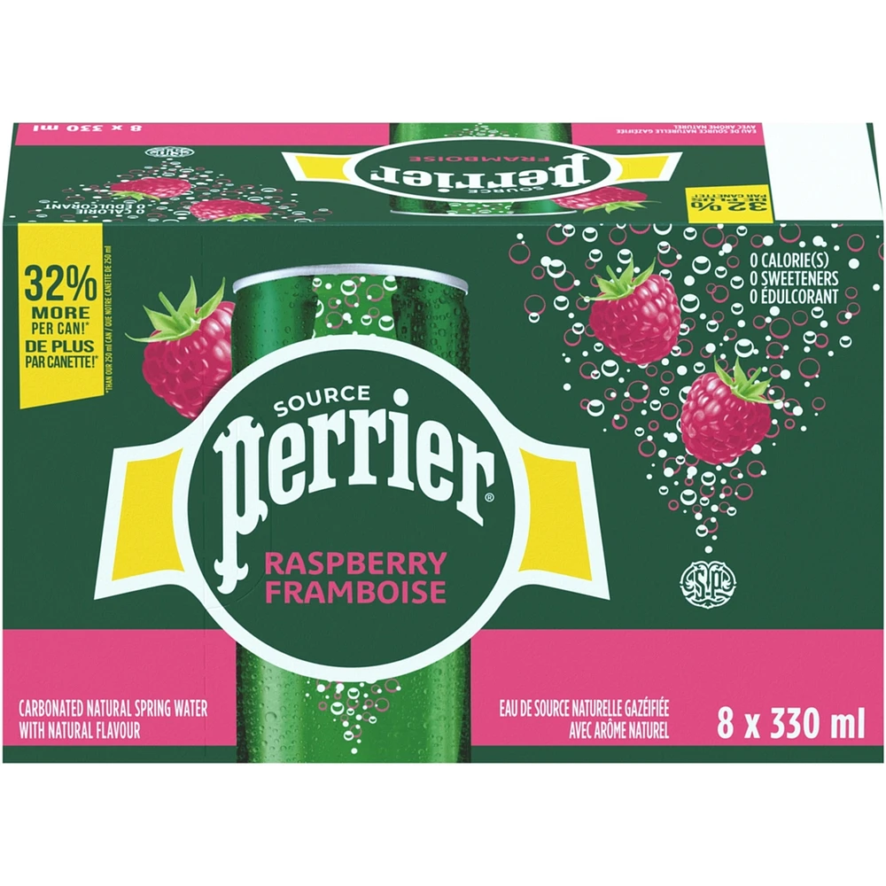 Raspberry Carbonated Natural Spring Water with Natural Flavour, No Calories, No Sweeteners, No Sodium, Can