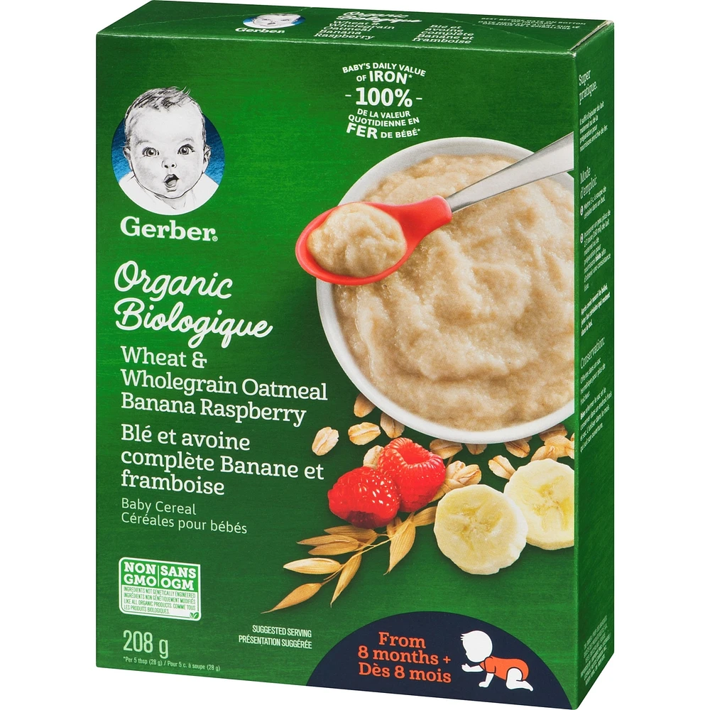GERBER Organic Wheat & Wholegrain Oatmeal Banana Raspberry Cereal