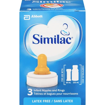 Similac® Infant Standard Flow Nipple And Ring, 3 Pack