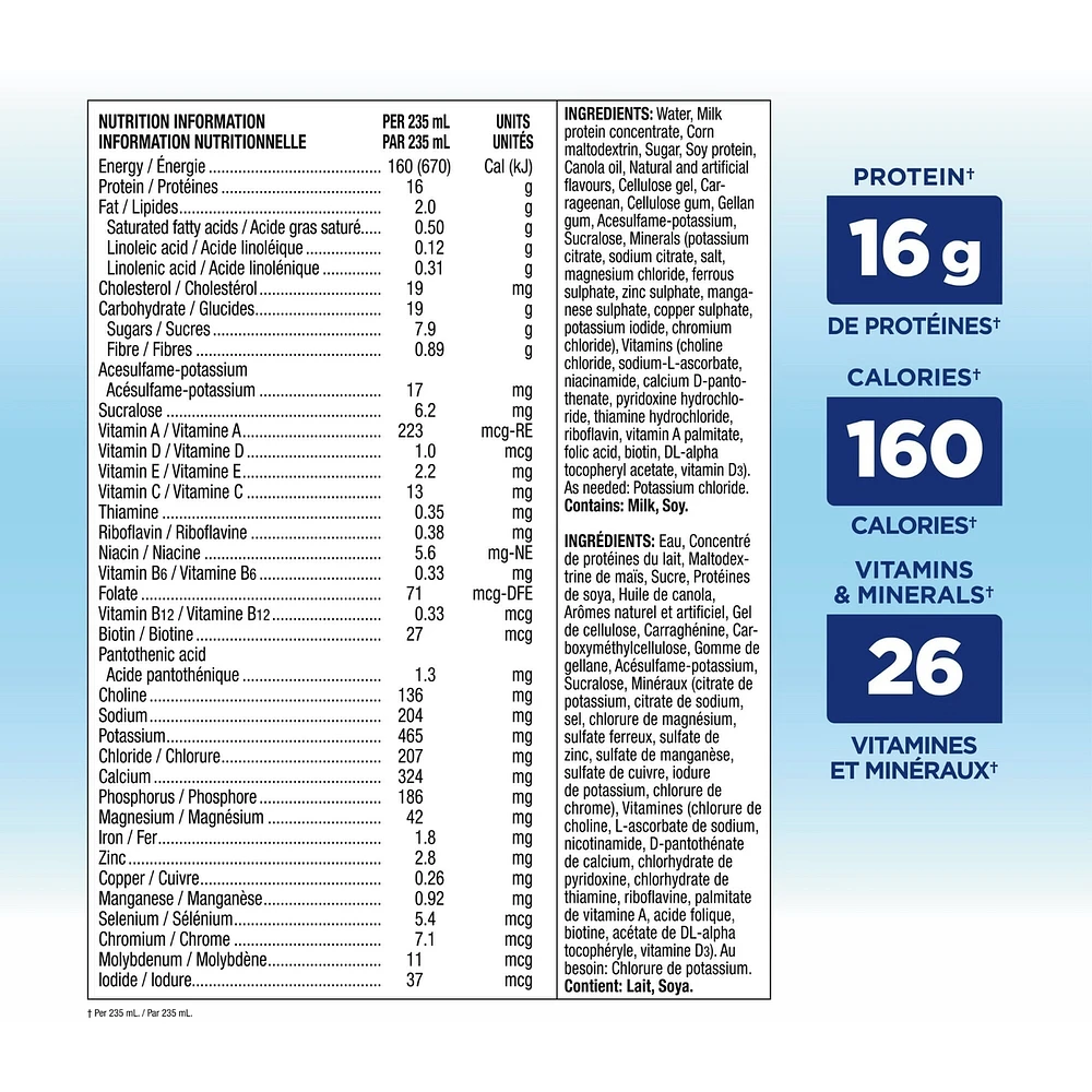 Ensure High Protein 16 g of protein, ready-to-drink nutritional supplement, Vanilla, 6 x 235 mL