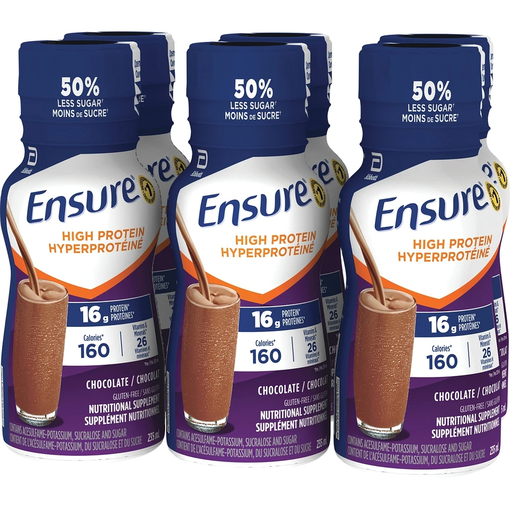 Ensure High Protein 16 g of protein, ready-to-drink nutritional supplement, Chocolate, 6 x 235 mL