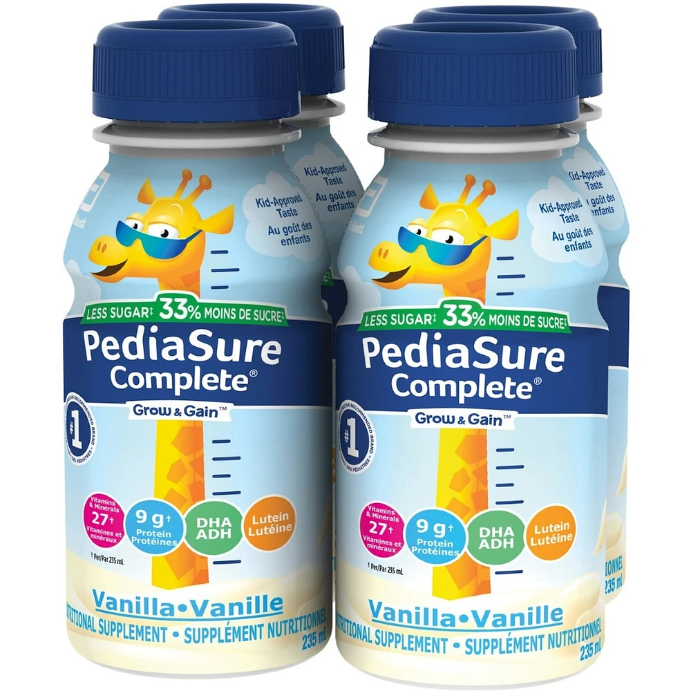 PediaSure Complete Reduced Sugar, 33% Less Nutritional Supplement, 4 X 235 ml, Chocolate, 940 ml