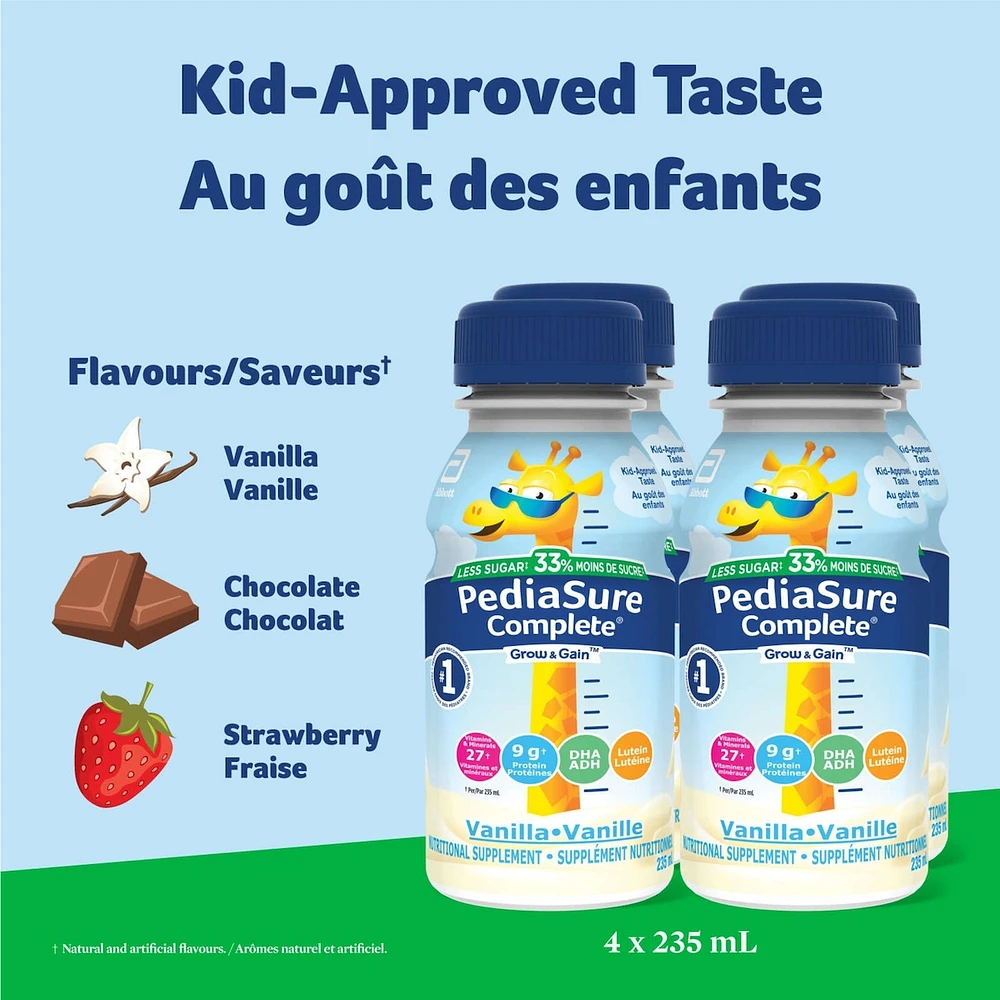 PediaSure Complete Reduced Sugar, 33% Less Nutritional Supplement, 4 X 235 ml, Chocolate, 940 ml