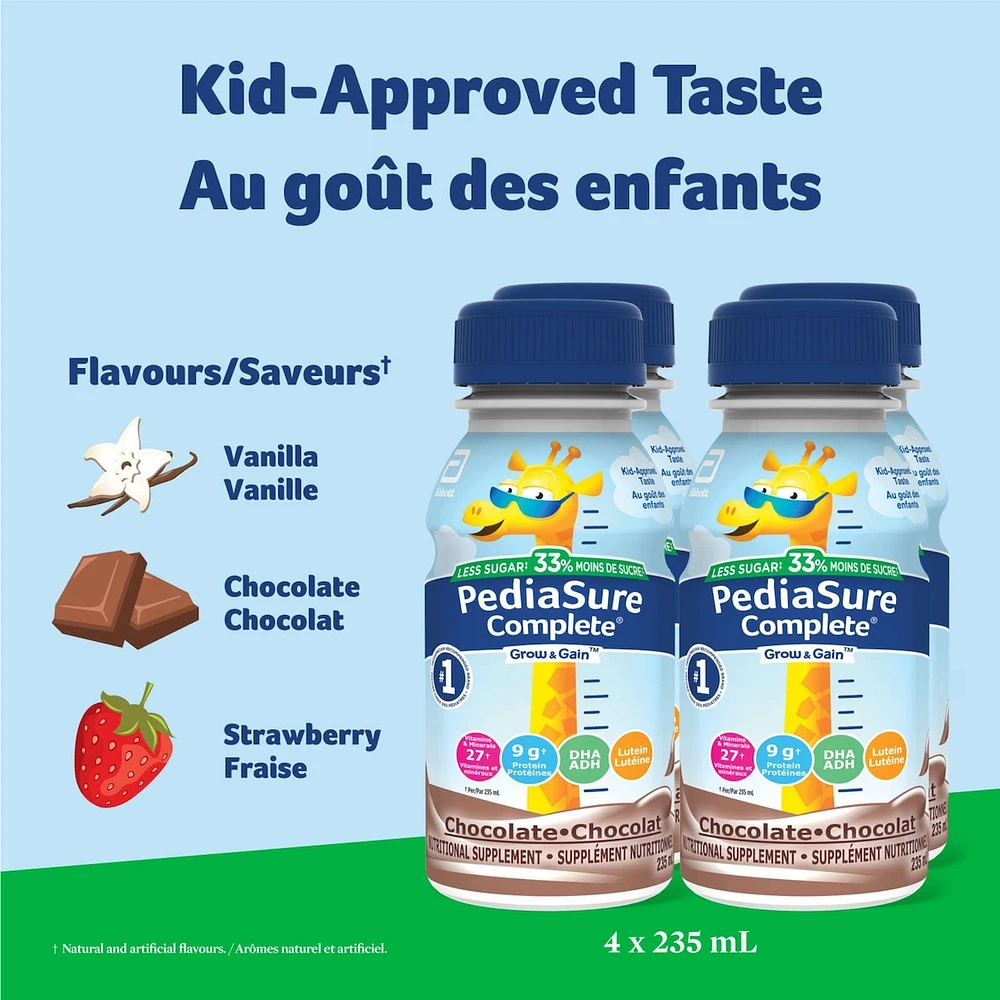 PediaSure Complete Reduced Sugar, 33% Less Nutritional Supplement, 4 X 235 ml, Vanilla, 940 ml