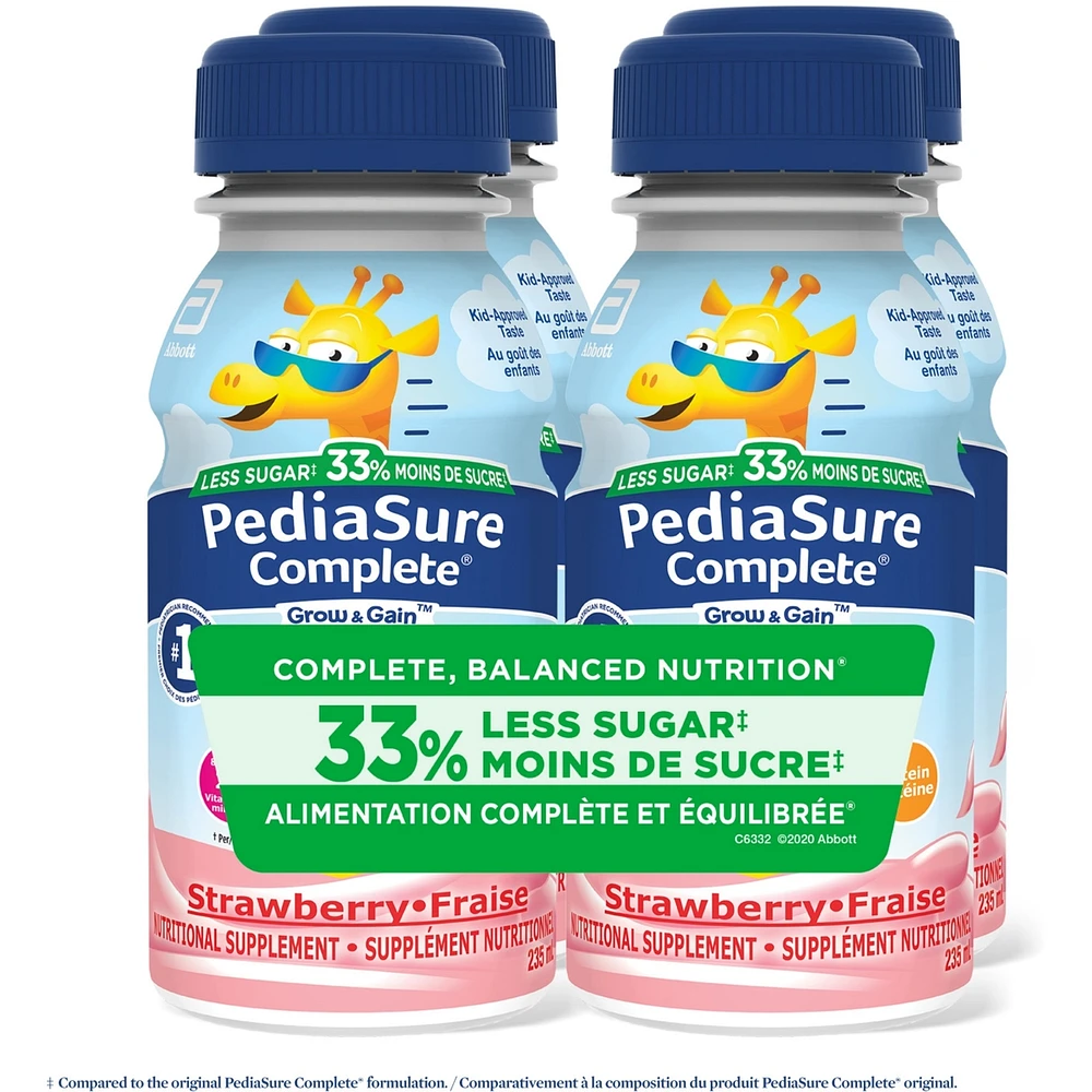 PediaSure Complete Reduced Sugar, 33% Less Nutritional Supplement, 4 X 235 ml, Chocolate, 940 ml