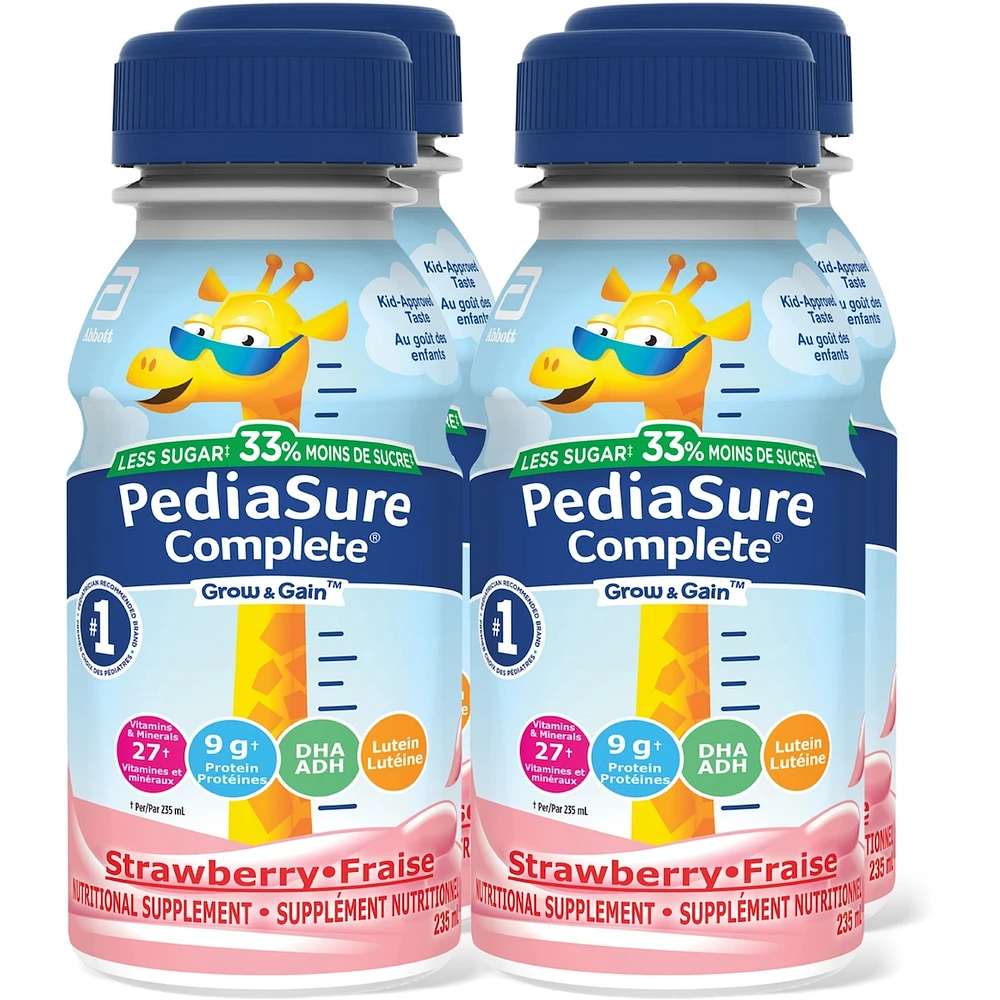 PediaSure Complete Reduced Sugar, 33% Less Nutritional Supplement, 4 X 235 ml, Chocolate, 940 ml