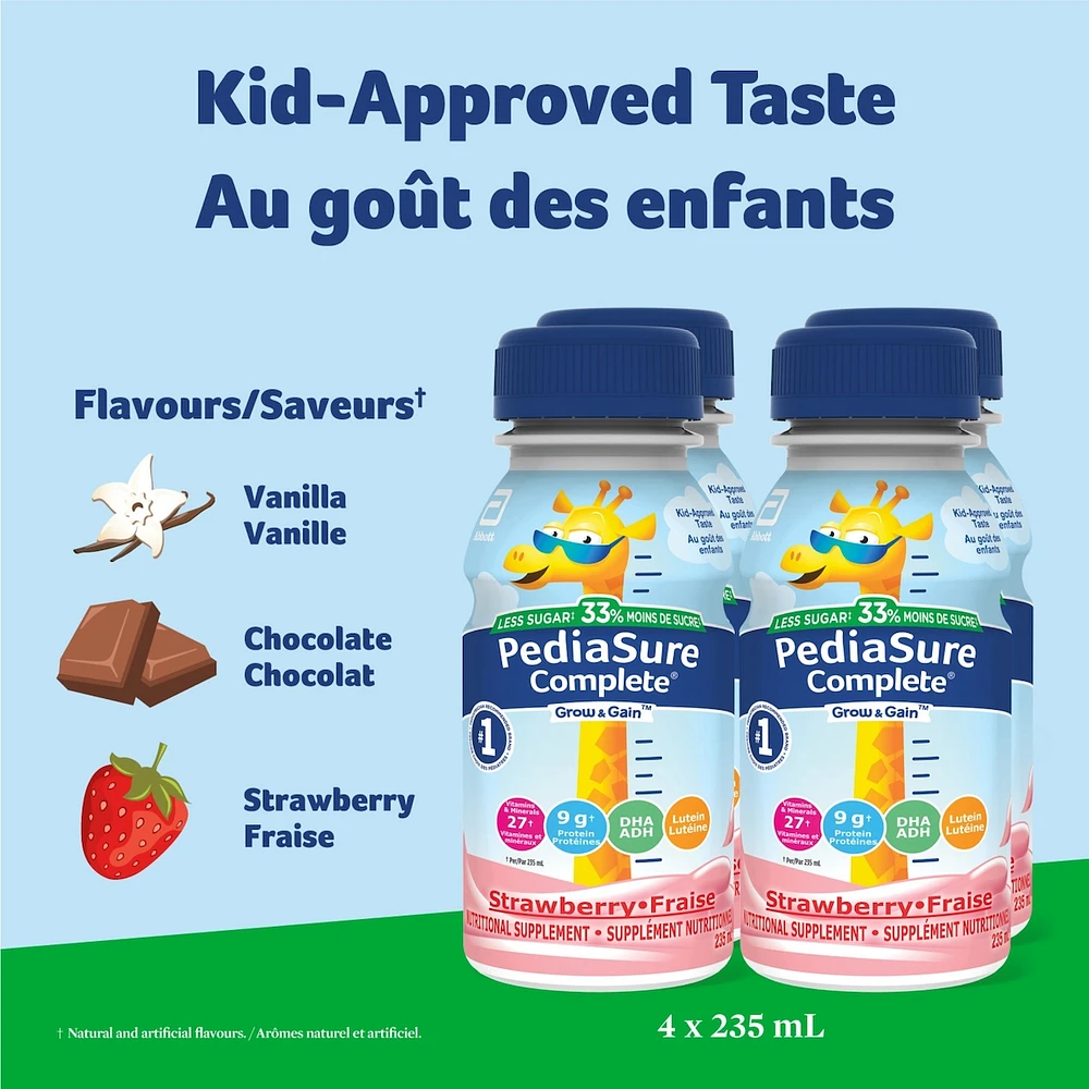 PediaSure Complete Reduced Sugar, 33% Less Nutritional Supplement, 4 X 235 ml, Chocolate, 940 ml