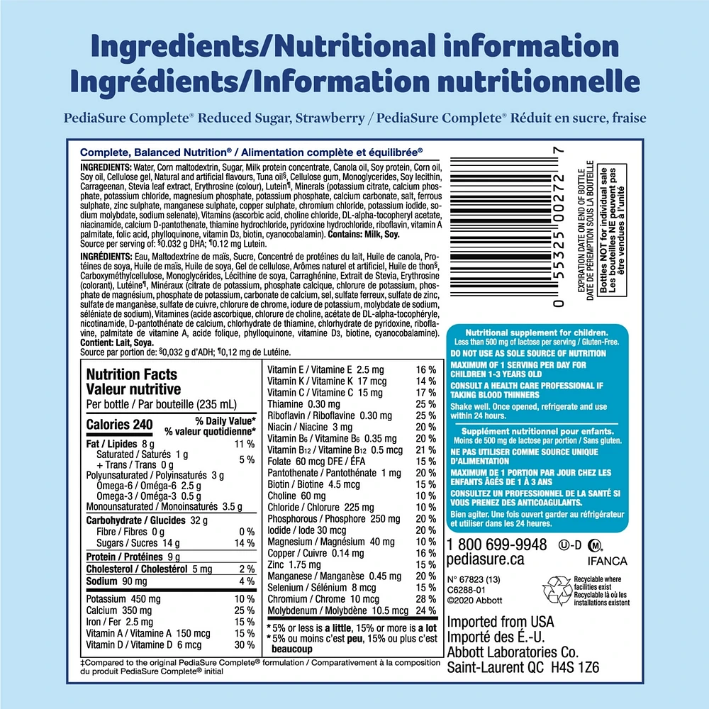 PediaSure Complete Reduced Sugar, 33% Less Nutritional Supplement, 4 X 235 ml, Chocolate, 940 ml
