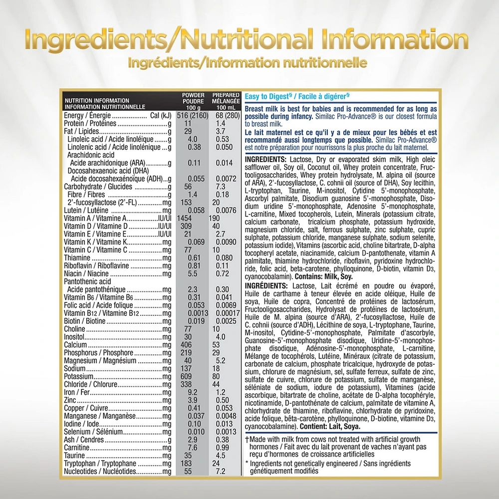 Similac Pro-Advance® Step 1 Baby Formula, 0+ Months, with 2'-FL. Immune Support Innovation: 2'-FL, Powder, 859 g