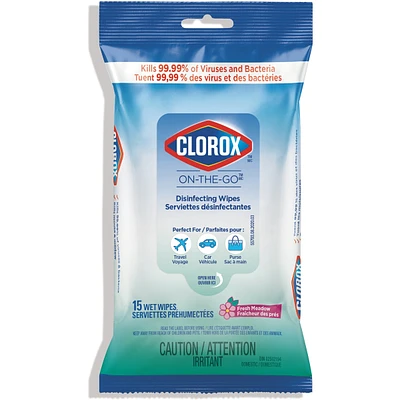 Clorox On-The-Go Disinfecting Wipes, Fresh Meadow, 15 Count