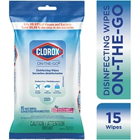 Clorox On-The-Go Disinfecting Wipes, Fresh Meadow, 15 Count