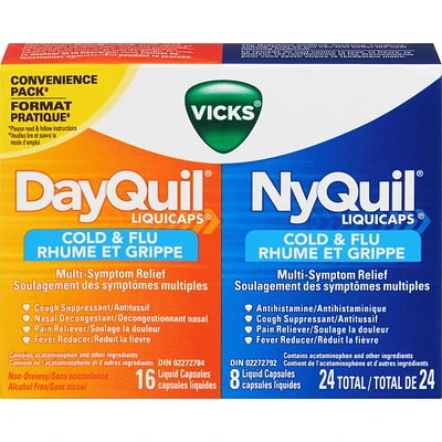 DayQuil Cold & Flu Multi-Symptom Relief Liquid Capsules + Vicks NyQuil Cold & Flu Multi-Symptom Relief Liquid Capsules
