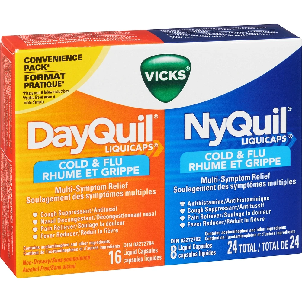 DayQuil Cold & Flu Multi-Symptom Relief Liquid Capsules + Vicks NyQuil Cold & Flu Multi-Symptom Relief Liquid Capsules