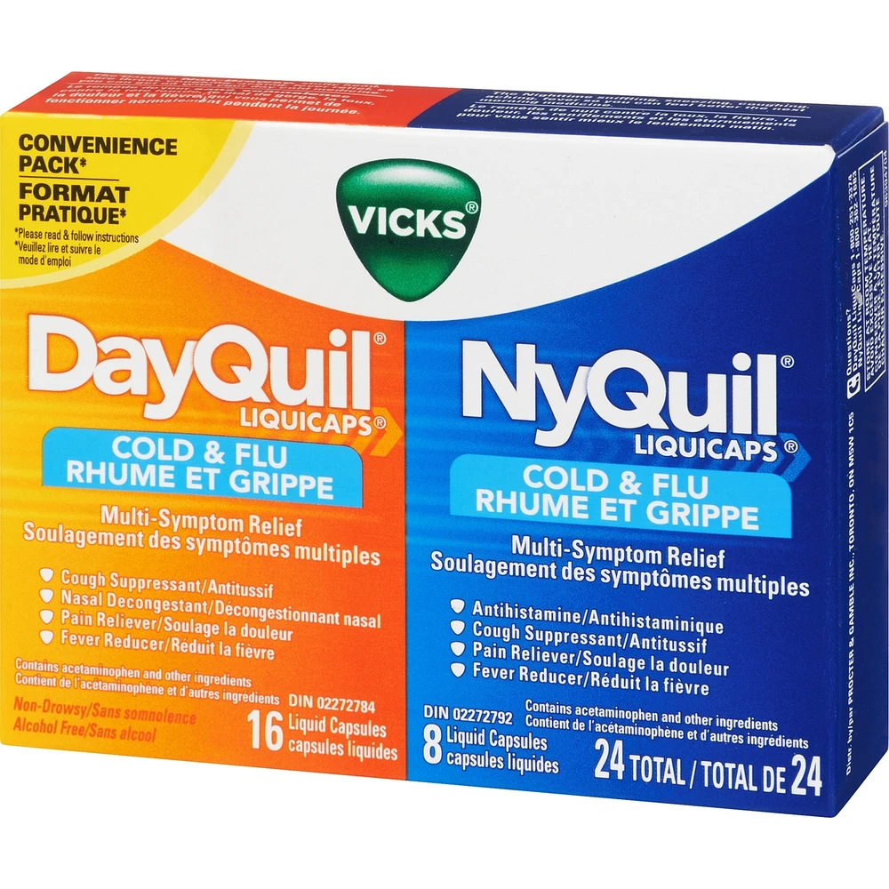 DayQuil Cold & Flu Multi-Symptom Relief Liquid Capsules + Vicks NyQuil Cold & Flu Multi-Symptom Relief Liquid Capsules