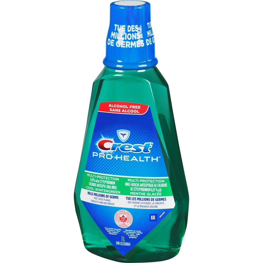 Crest Pro-Health Multi-Protection Alcohol Free Mouthwash, Cool Wintergreen, 1 L