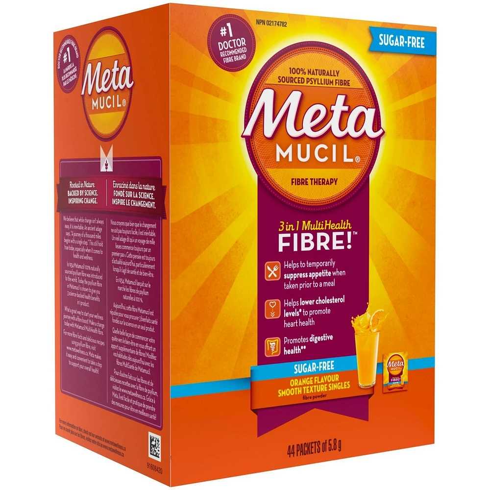 3 in 1 MultiHealth Fibre! Sugar-Free Fiber Suplement Powder Packets, Orange, 44 x 5.8 g