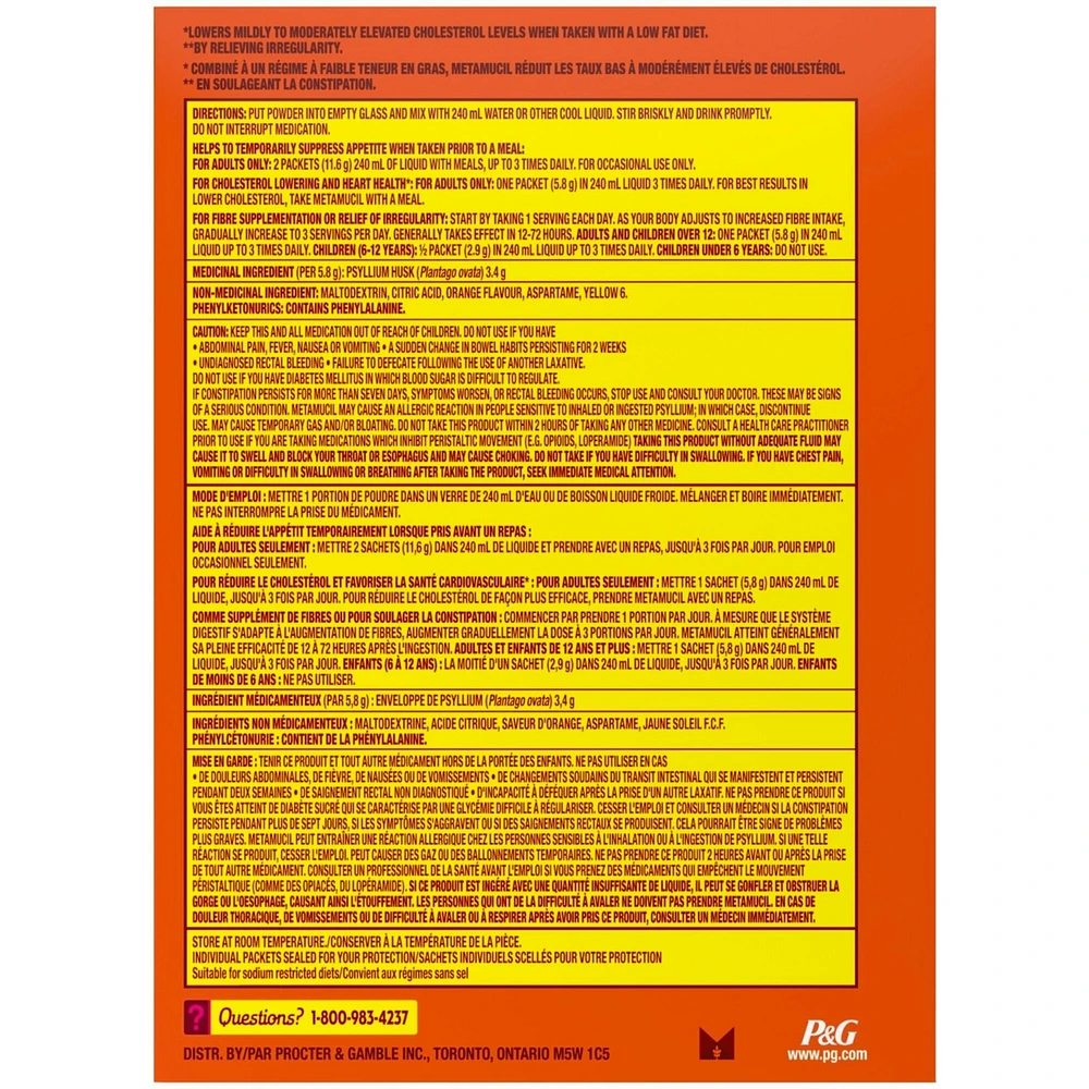 3 in 1 MultiHealth Fibre! Sugar-Free Fiber Suplement Powder Packets, Orange, 44 x 5.8 g