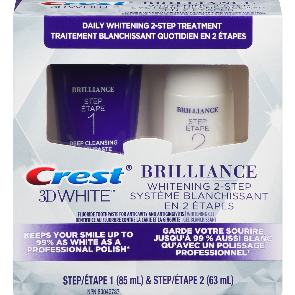 Crest 3D White Brilliance + Whitening Two-step Toothpaste, 85 mL and 63 mL Tubes
