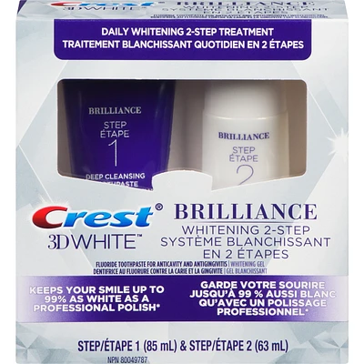 Crest 3D White Brilliance + Whitening Two-step Toothpaste, 85 mL and 63 mL Tubes