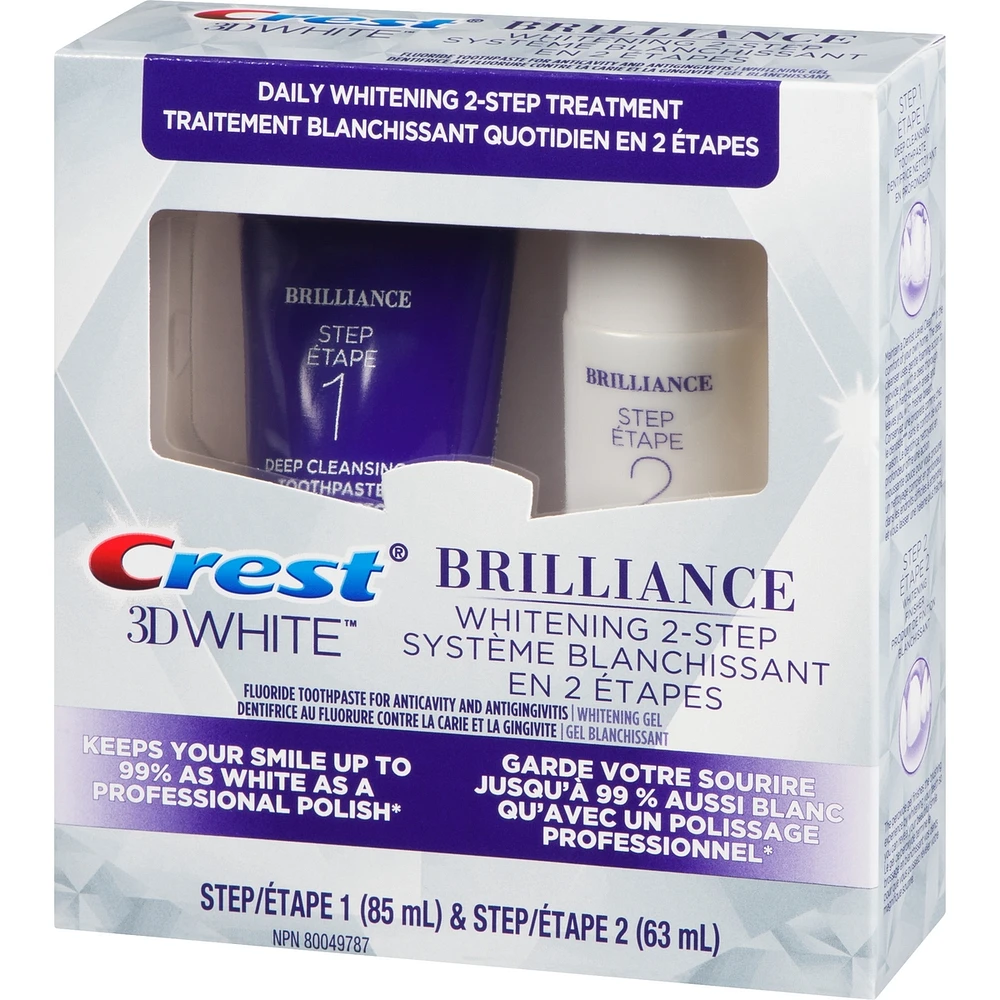Crest 3D White Brilliance + Whitening Two-step Toothpaste, 85 mL and 63 mL Tubes