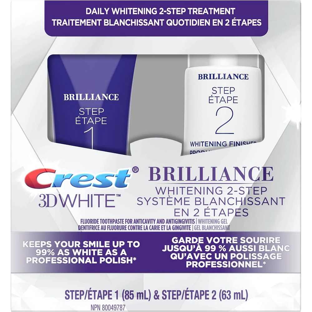 Crest 3D White Brilliance + Whitening Two-step Toothpaste, 85 mL and 63 mL Tubes