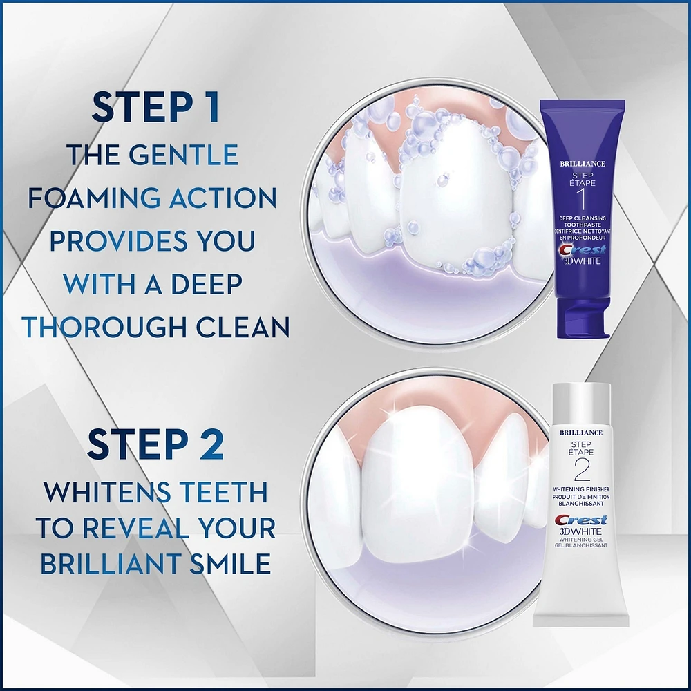 Crest 3D White Brilliance + Whitening Two-step Toothpaste, 85 mL and 63 mL Tubes