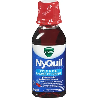 NyQuil Cold & Flu Nighttime Relief Liquid, Soothing Cherry, 236 mL