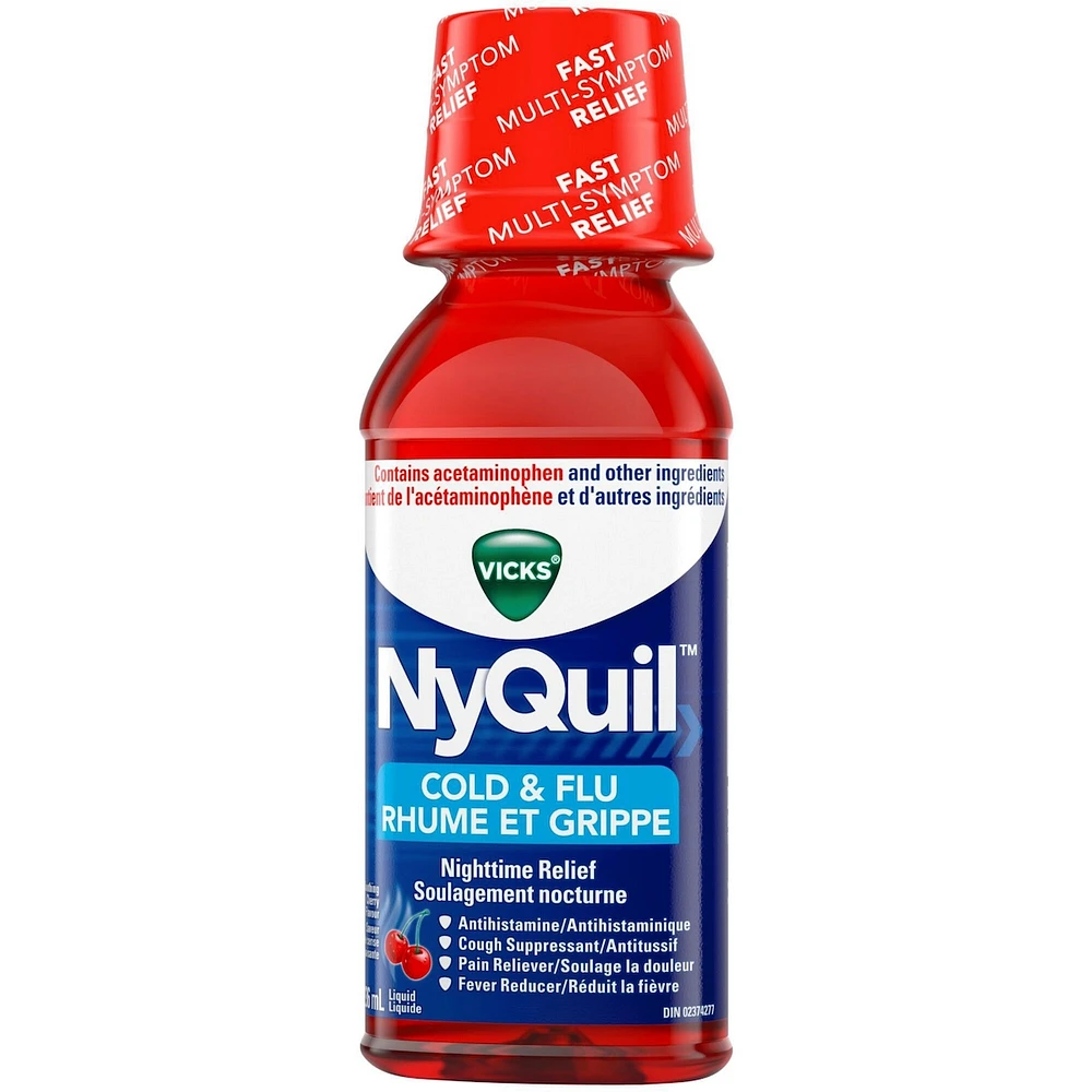 NyQuil Cold & Flu Nighttime Relief Liquid, Soothing Cherry, 236 mL