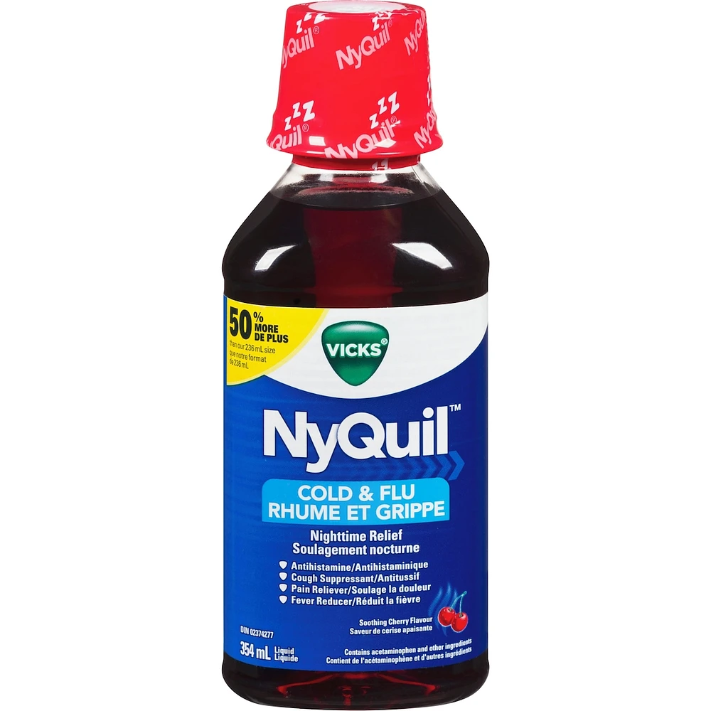 NyQuil Cold & Flu Nighttime Relief Liquid, Cherry, 354 ml