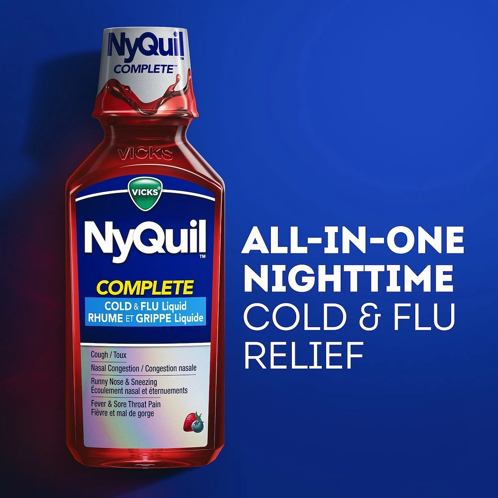 NyQuil COMPLETE Cold, Flu, and Congestion Medicine, 236 mL, Berry Flavour
