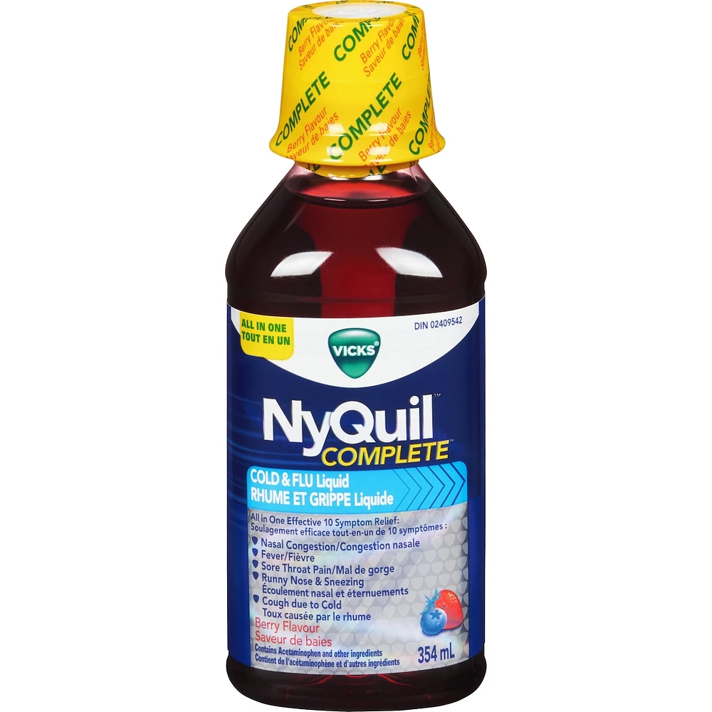 NyQuil COMPLETE Cold, Flu, and Congestion Medicine, 354 mL, Berry Flavor
