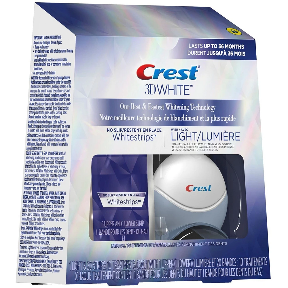 3D Whitestrips Professional White with LED Accelerator Light Teeth Whitening Kit, 19 Treatments, 30 Levels Whiter