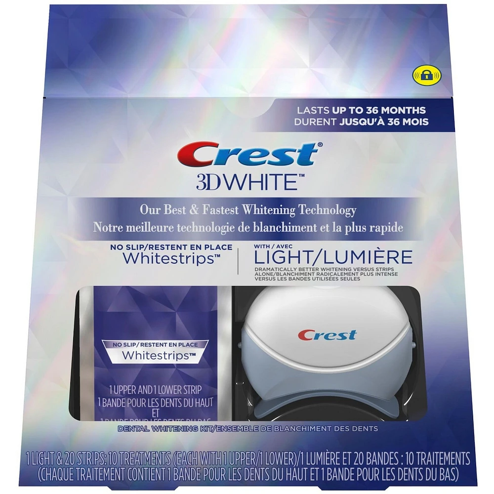 3D Whitestrips Professional White with LED Accelerator Light Teeth Whitening Kit, 19 Treatments, 30 Levels Whiter