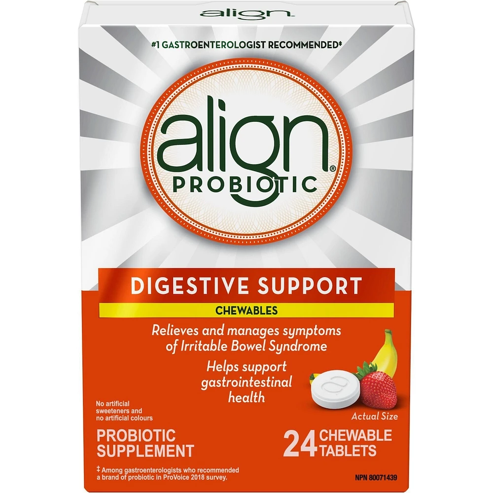 Suppl probiotique à croquer, santé digestive, marque plus recommandée par médecins‡, 24 u