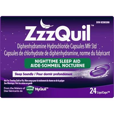 Vicks Zzzquil Liquicaps – Aide-sommeil Nocturne – Capsules Liquides – 24 Unités/Emballage