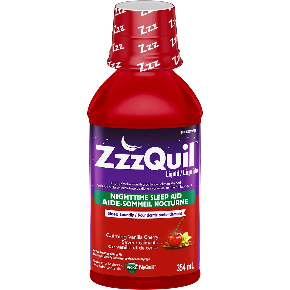 ZzzQuil Nighttime Sleep Aid Liquid, Calming Vanilla Cherry, 354 mL