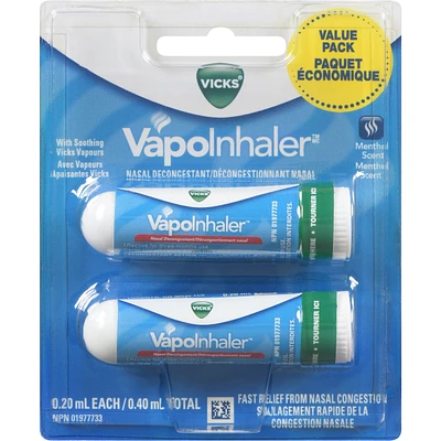 VapoInhaler Nasal Decongestant Inhaler, Menthol Scent, 0.20 mL each