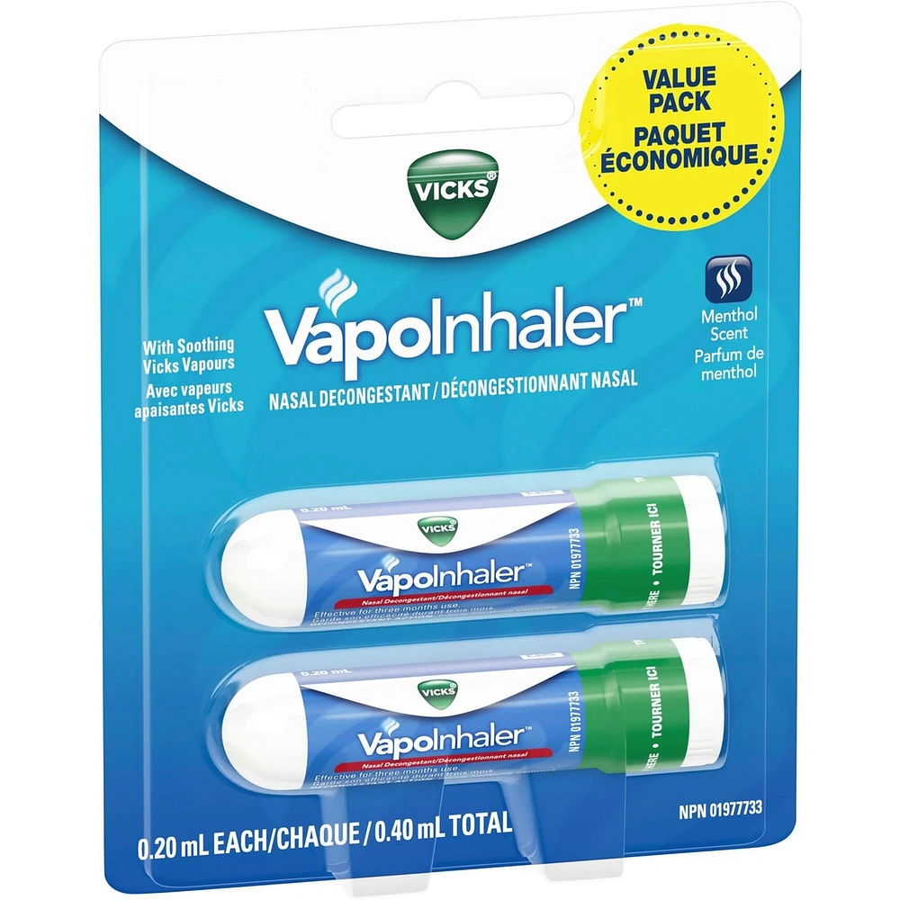 VapoInhaler Nasal Decongestant Inhaler, Menthol Scent, 0.20 mL each