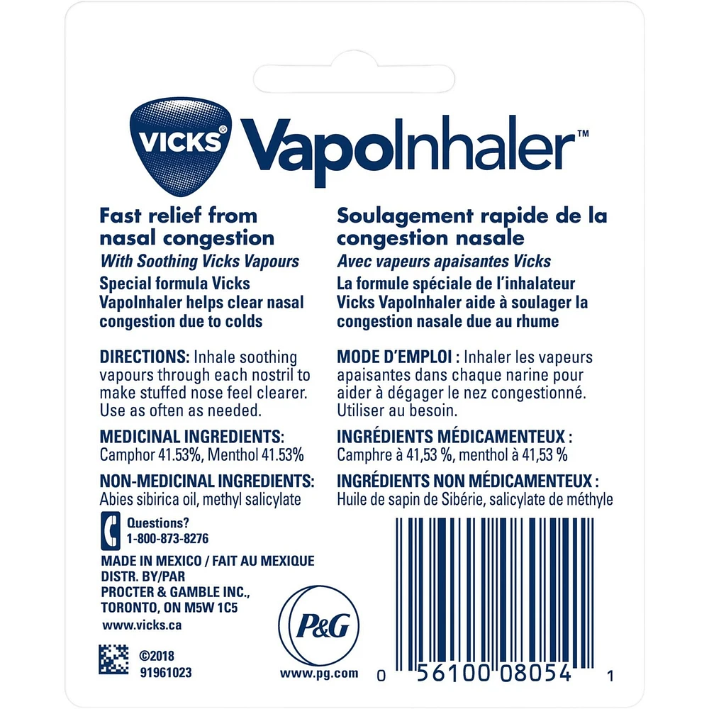 VapoInhaler Nasal Decongestant Inhaler, Menthol Scent, 0.20 mL each