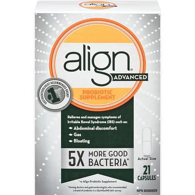 Align Advanced Probiotic, daily probiotic supplement for digestive care, 21 vegetarian capsules, #1 Recommended Probiotic Brand by Doctors‡