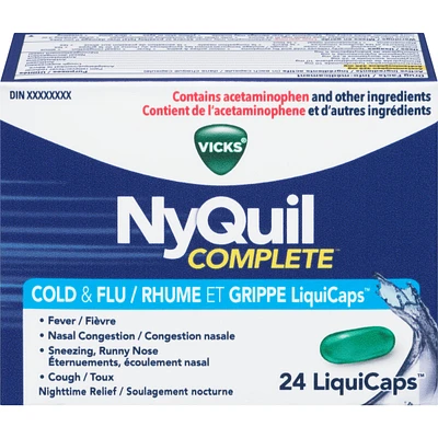 NyQuil COMPLETE Cough, Cold & Flu Nighttime Relief, 24 LiquiCaps