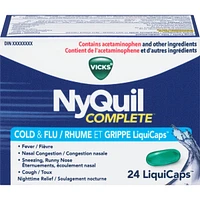 NyQuil COMPLETE Cough, Cold & Flu Nighttime Relief, 24 LiquiCaps